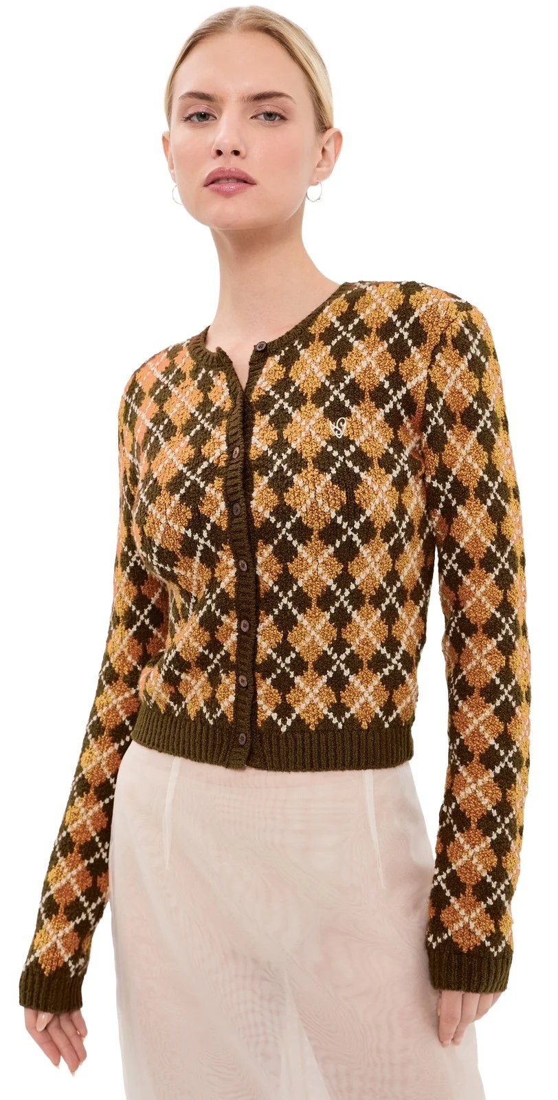 Acne Studios Bouclé Argyle Knit Cardigan