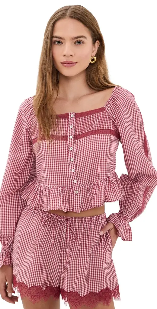 Cami NYC Anabela Blouse Berry Gingham L | Image 1 Cami NYC Anabela Blouse Berry Gingham L | Image 1