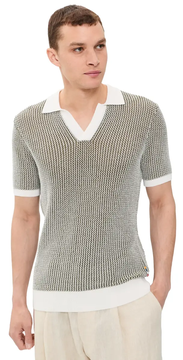 Orlebar Brown Horton Chevron Crochet Polo Bayleaf Green | Image 1 Orlebar Brown Horton Chevron Crochet Polo Bayleaf Green | Image 1