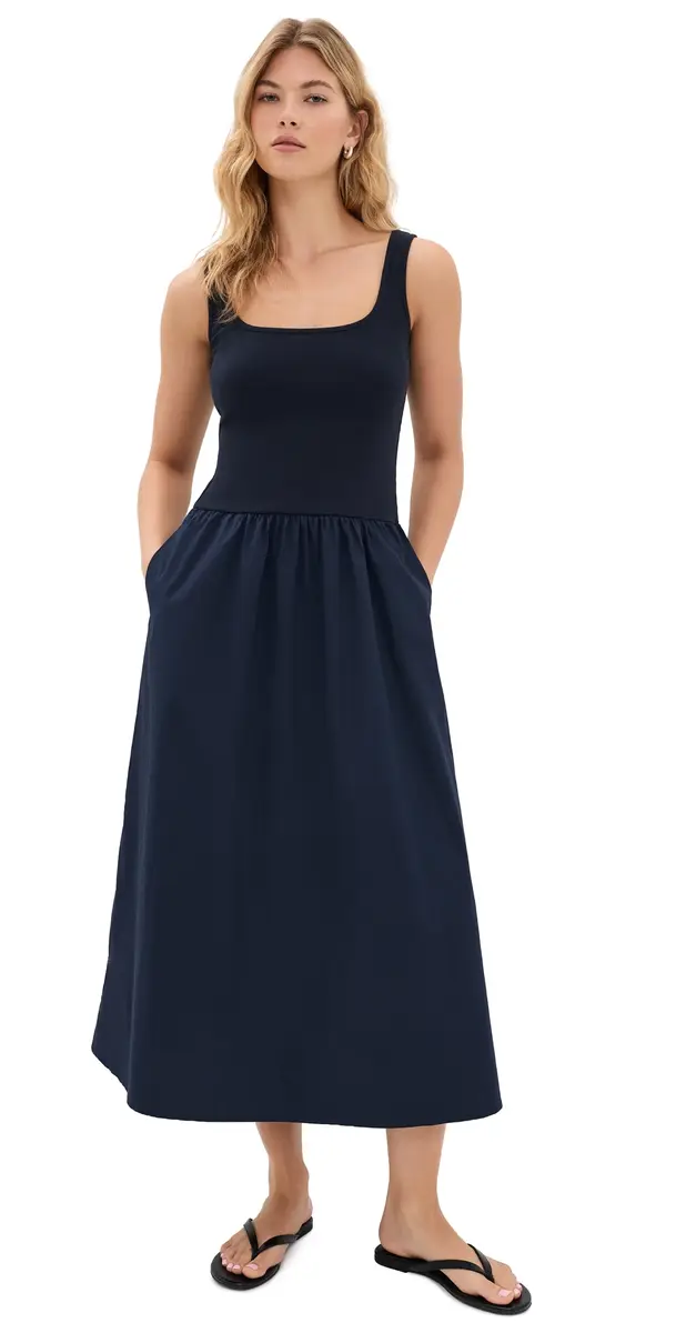 perfectwhitetee Fabiola Cotton Poplin Sleeveless Dress Navy | Image 1 perfectwhitetee Fabiola Cotton Poplin Sleeveless Dress Navy | Image 1