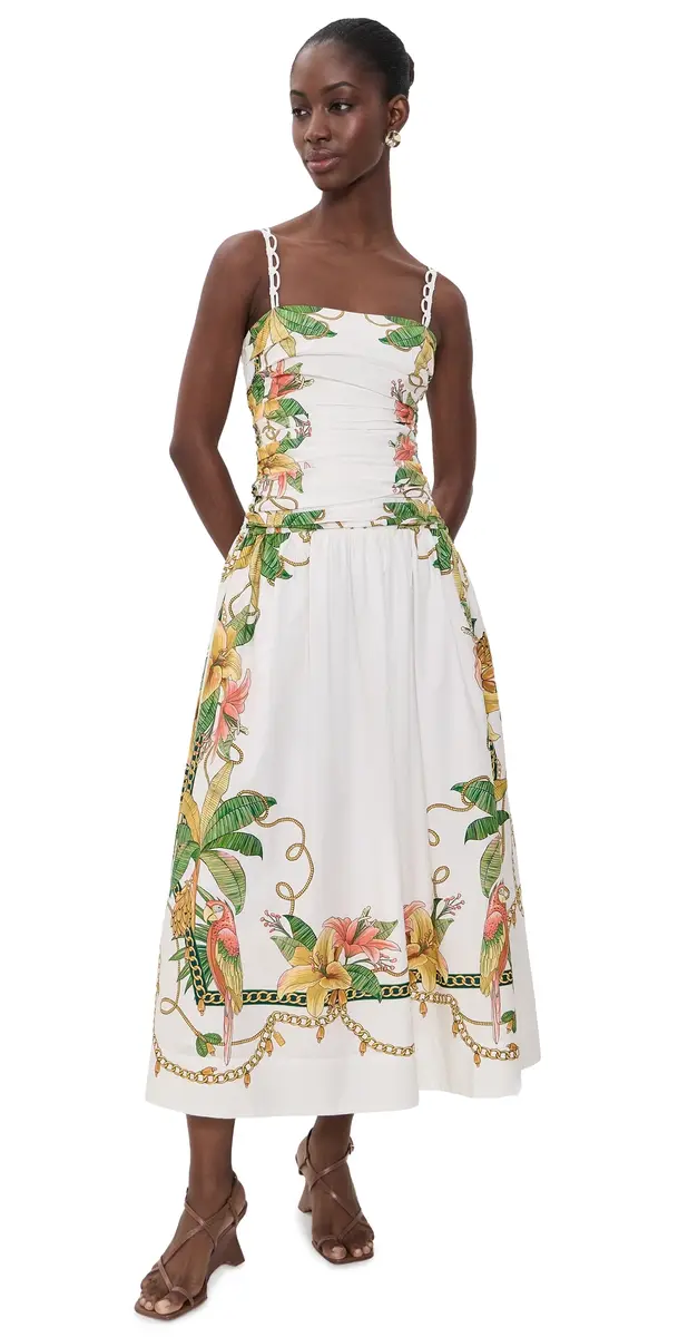 FARM Rio Tropical Royalty Midi Dress Orange | Image 1 FARM Rio Tropical Royalty Midi Dress Orange | Image 1