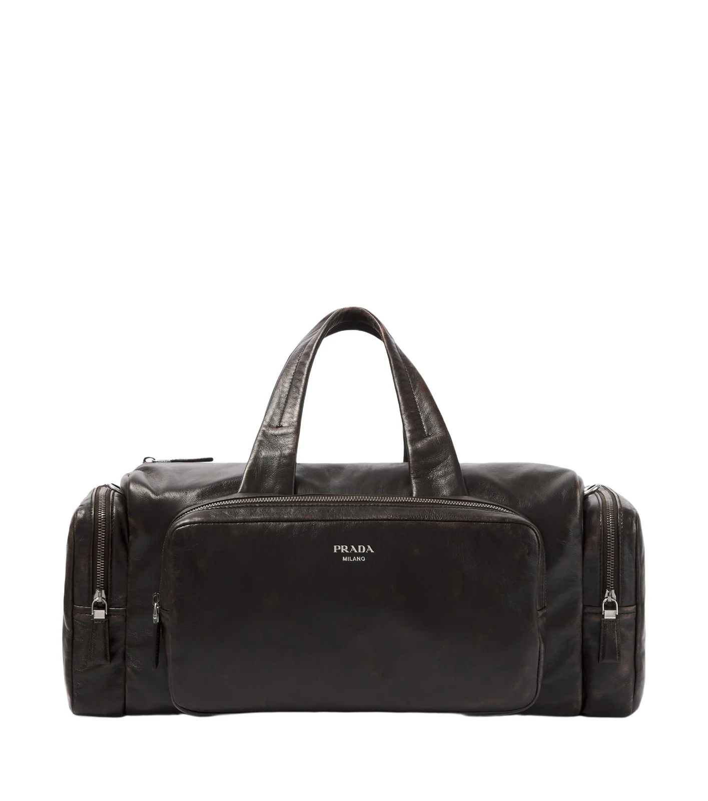 Distressed leather duffel bag