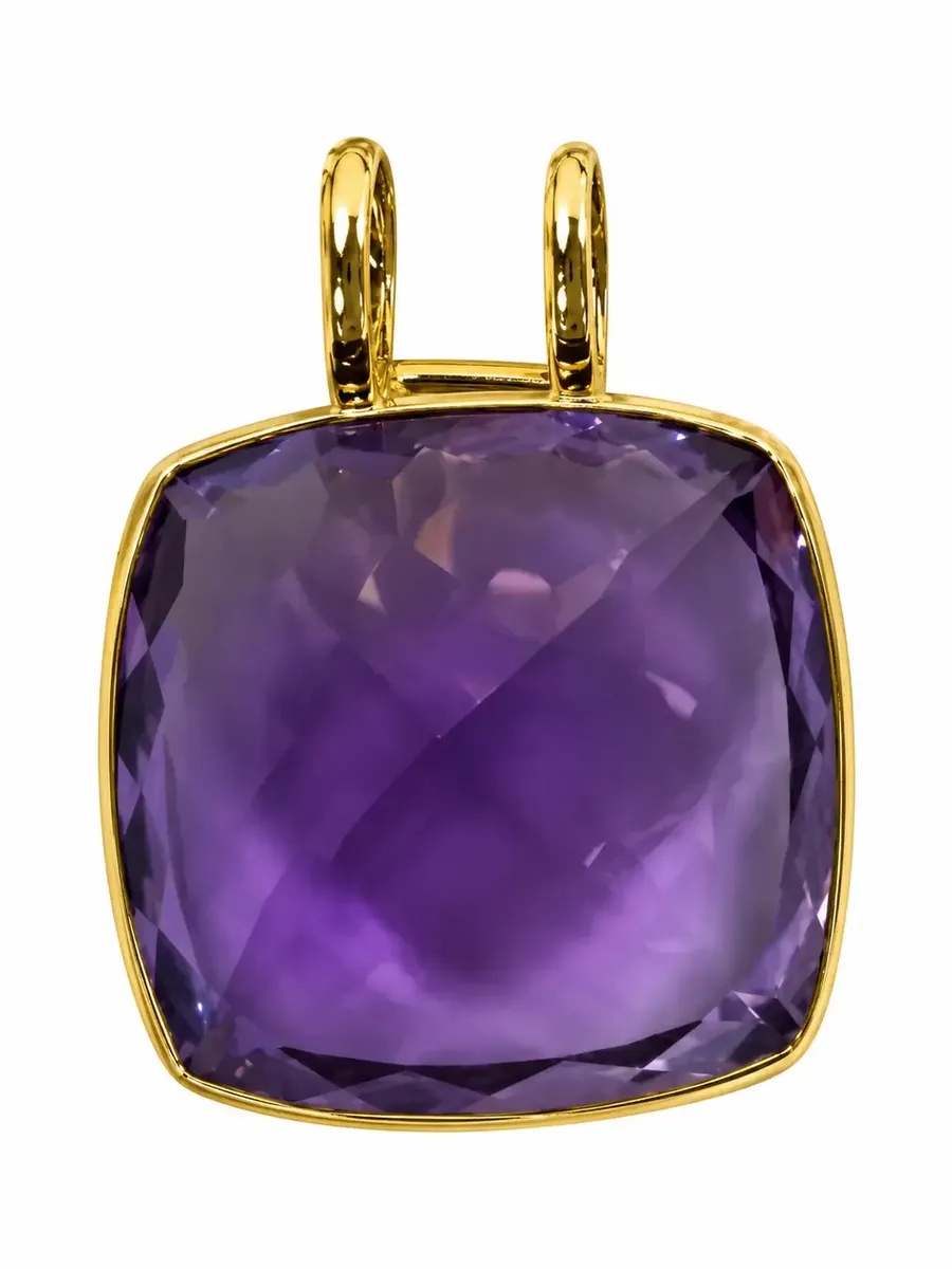 28.50ct Amethyst 18K Gold Square Pendant 28.50ct Amethyst 18K Gold Square Pendant