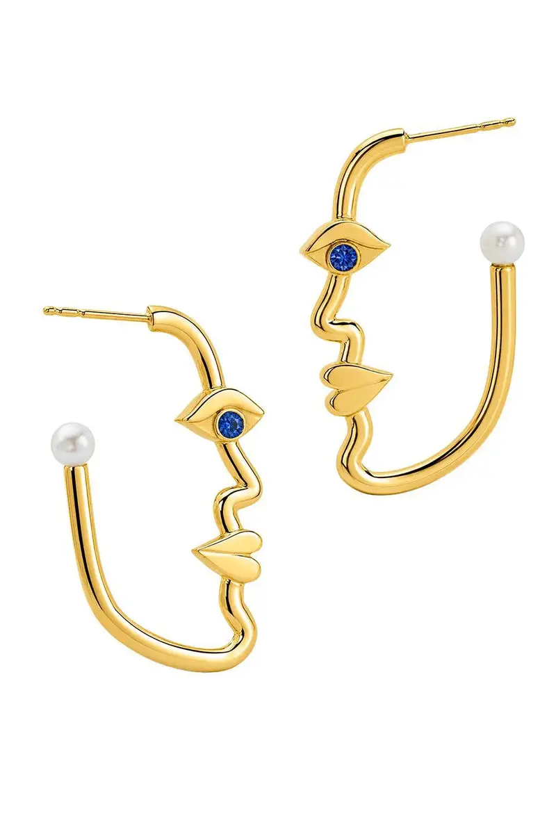 EDINA KISS Pearl Sapphire Face Hoop | Thumbnail 5 EDINA KISS Pearl Sapphire Face Hoop | Thumbnail 5