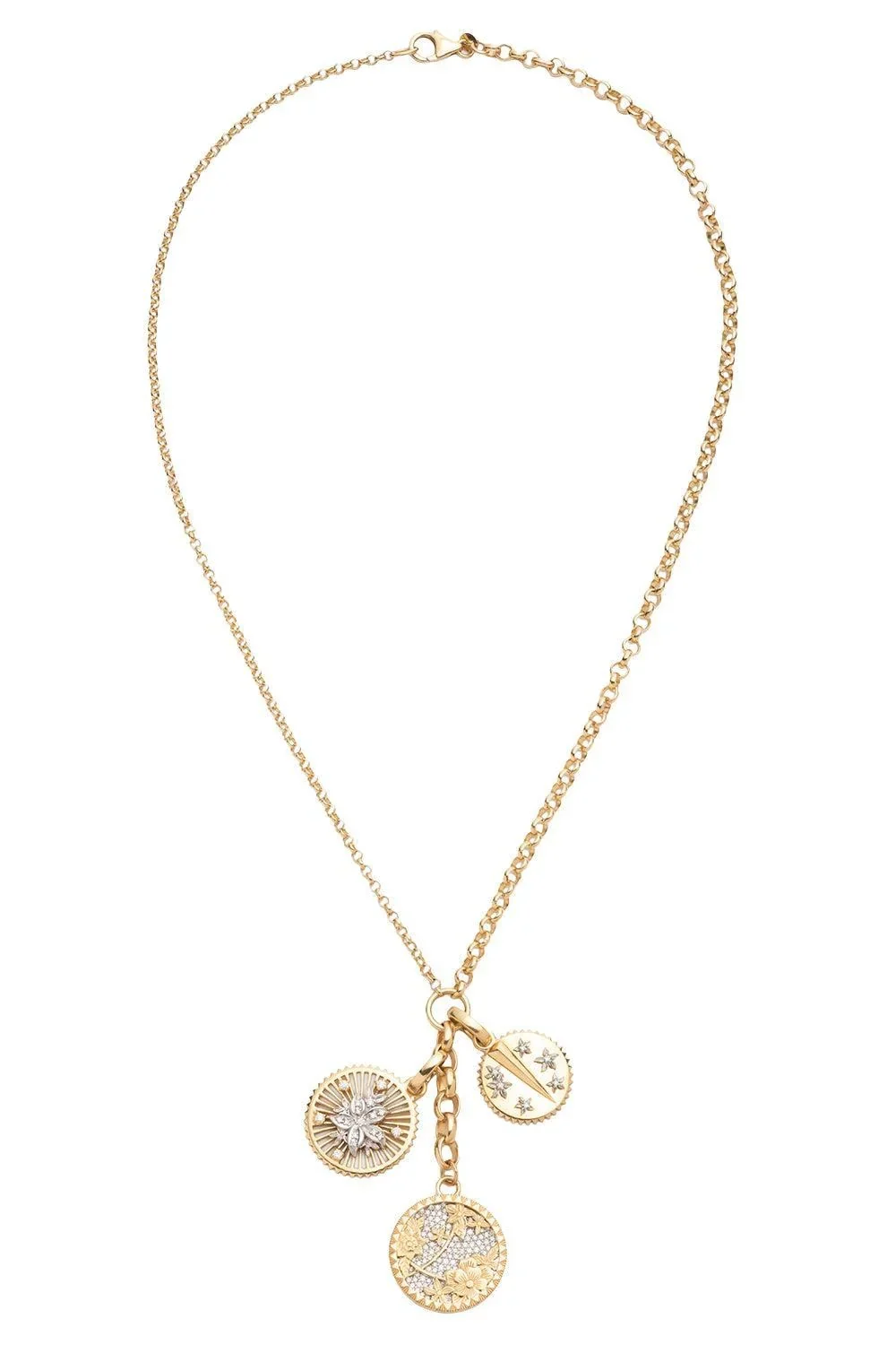 Resilience - Diamond Pavé Medium Floral Screen Blossoms Mixed Belcher Extension Necklace Resilience - Diamond Pavé Medium Floral Screen Blossoms Mixed Belcher Extension Necklace