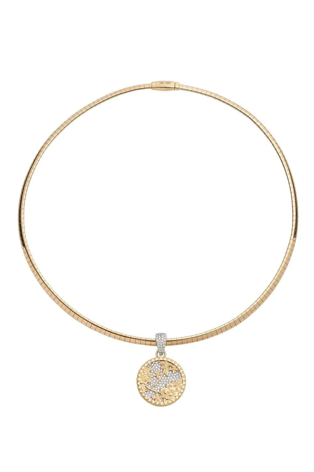 Foundrae Resilience - Diamond Pavé Small Floral Screen Sleek Collar Necklace