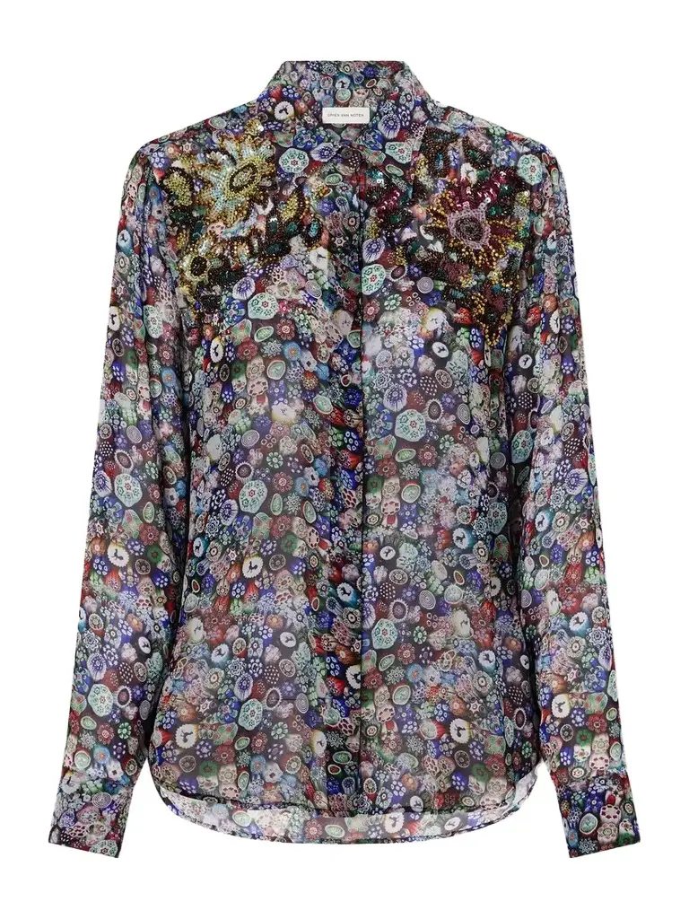 Dries Van Noten Sequin-embellished Printed Georgette Blouse | Image 1 Dries Van Noten Sequin-embellished Printed Georgette Blouse | Image 1