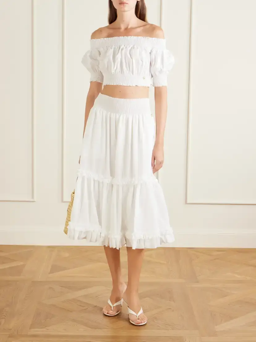 Balmain Embellished Cropped Off-the-shoulder Cotton-poplin Top | Thumbnail 2 Balmain Embellished Cropped Off-the-shoulder Cotton-poplin Top | Thumbnail 2
