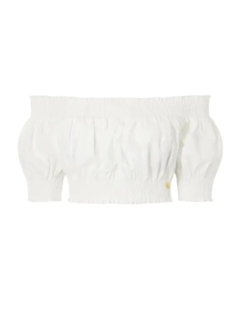 Balmain Embellished Cropped Off-the-shoulder Cotton-poplin Top | Image 1 Balmain Embellished Cropped Off-the-shoulder Cotton-poplin Top | Image 1