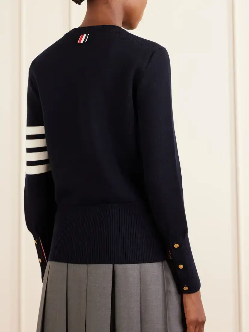 Thom Browne Grosgrain-trimmed Striped Wool Sweater | Thumbnail 3 Thom Browne Grosgrain-trimmed Striped Wool Sweater | Thumbnail 3