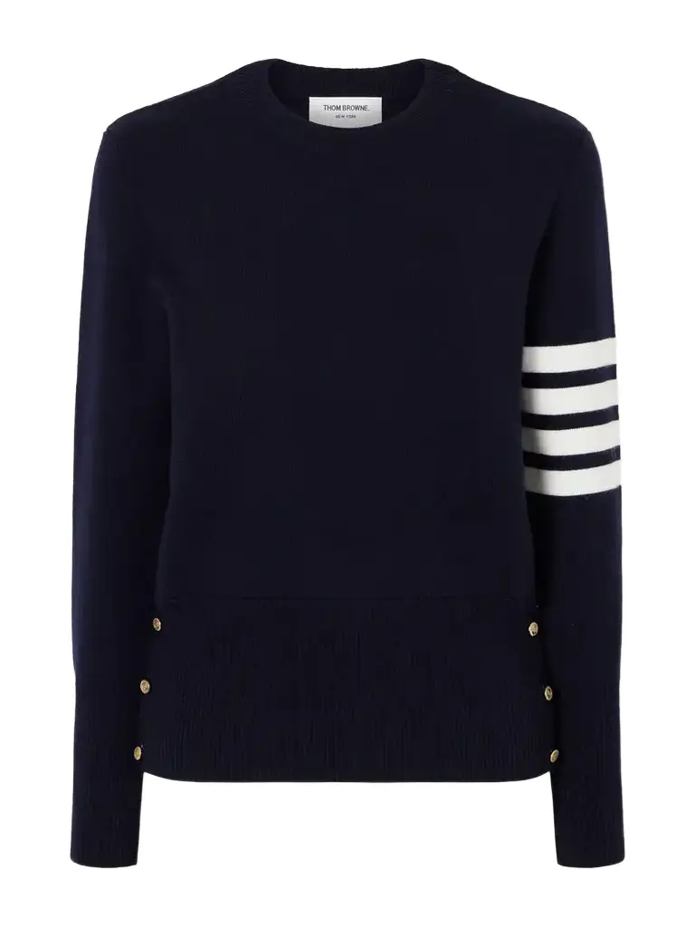Thom Browne Grosgrain-trimmed Striped Wool Sweater | Image 1 Thom Browne Grosgrain-trimmed Striped Wool Sweater | Image 1