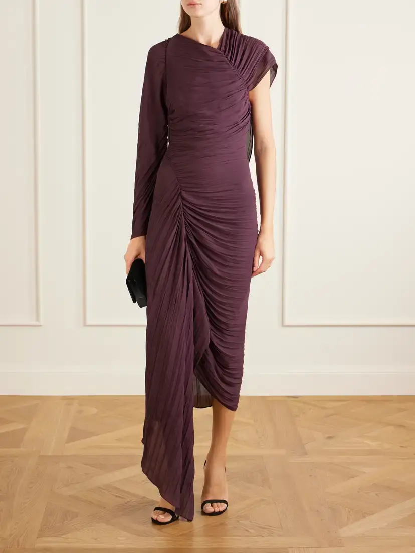 Victoria Beckham Off-the-shoulder Plissé Midi Dress | Thumbnail 2