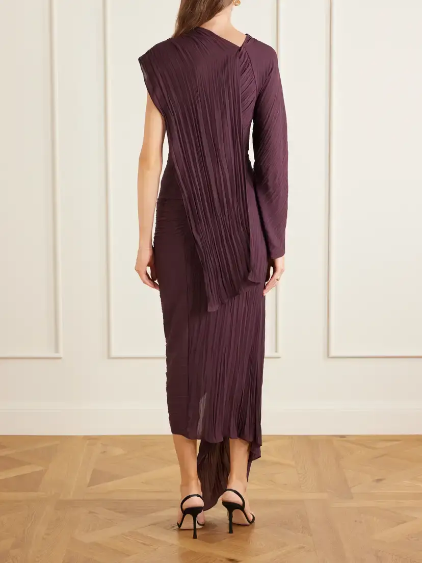 Victoria Beckham Off-the-shoulder Plissé Midi Dress | Thumbnail 3