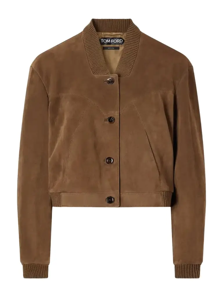 Tom Ford Cropped Suede Bomber Jacket | Image 1 Tom Ford Cropped Suede Bomber Jacket | Image 1