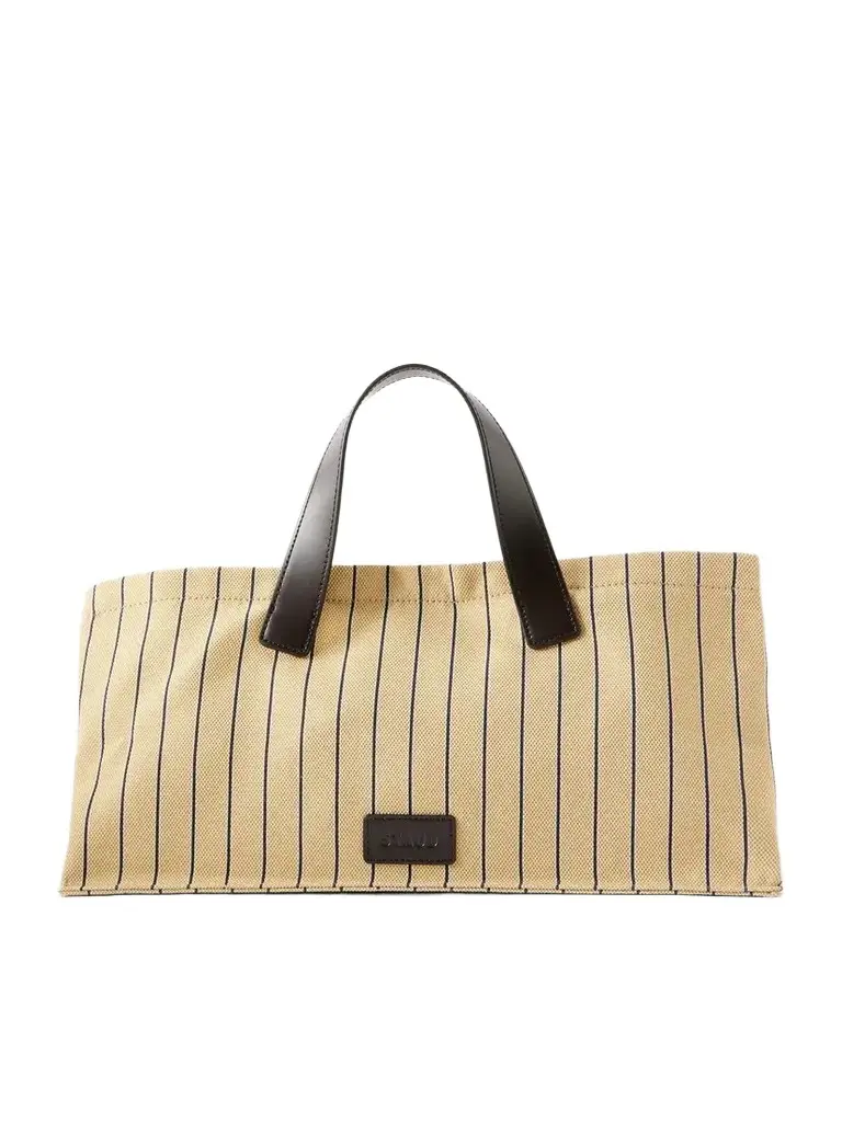 Staud Port Logo-embossed Leather-trimmed Striped Canvas Tote | Image 1 Staud Port Logo-embossed Leather-trimmed Striped Canvas Tote | Image 1