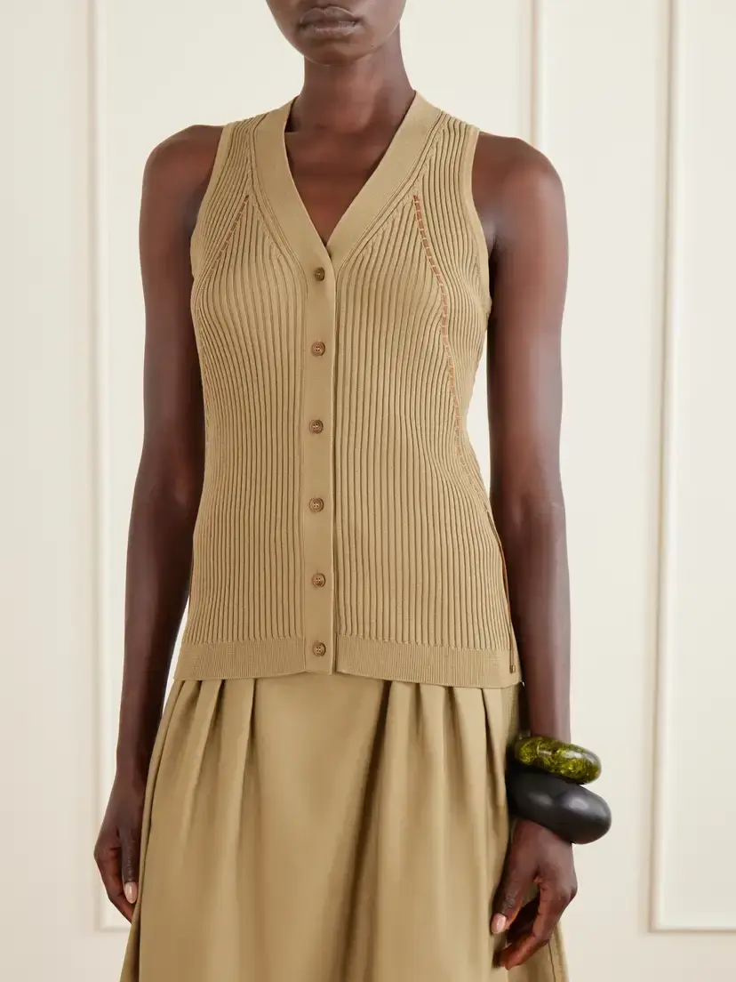 Max Mara Fiorire Lace-detailed Ribbed Cotton-blend Vest | Thumbnail 3 Max Mara Fiorire Lace-detailed Ribbed Cotton-blend Vest | Thumbnail 3