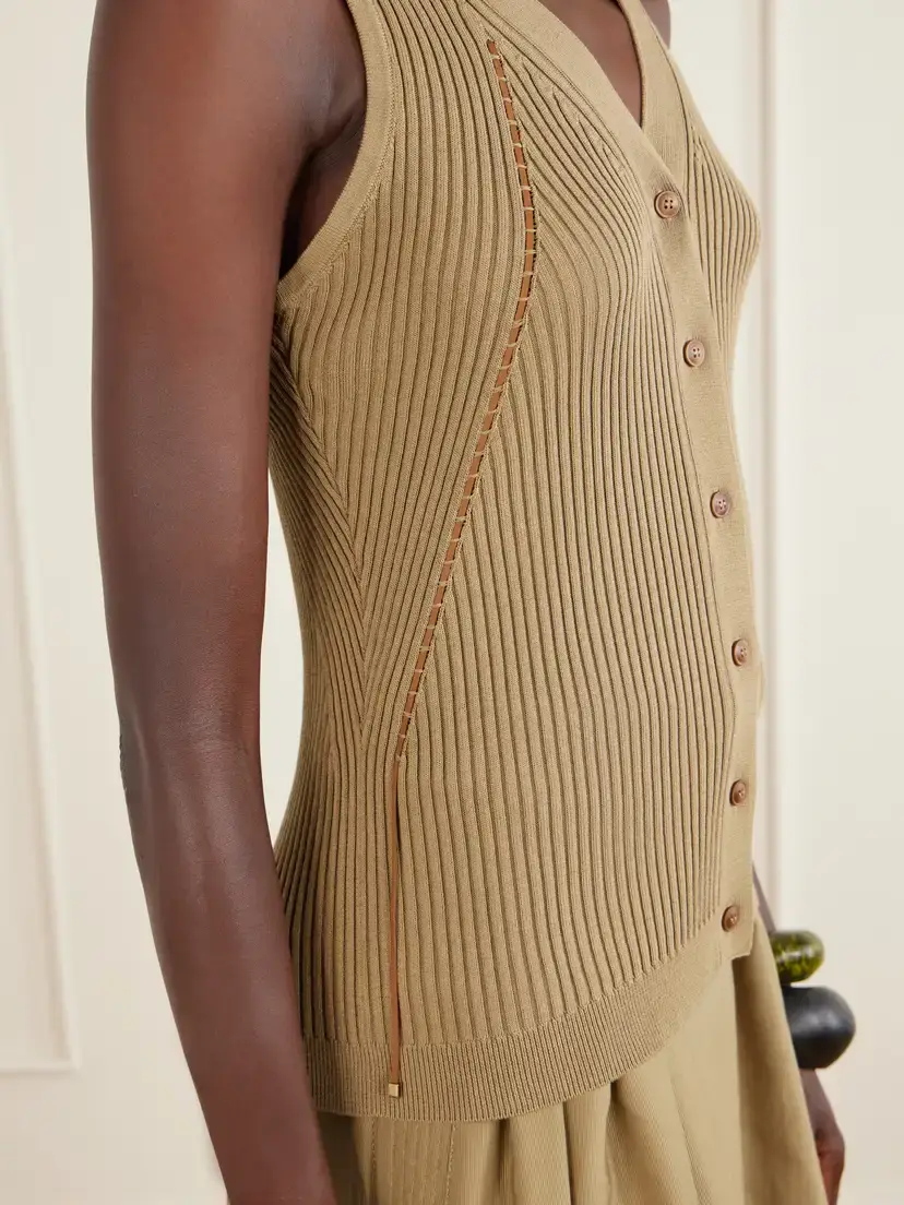 Max Mara Fiorire Lace-detailed Ribbed Cotton-blend Vest | Thumbnail 5 Max Mara Fiorire Lace-detailed Ribbed Cotton-blend Vest | Thumbnail 5