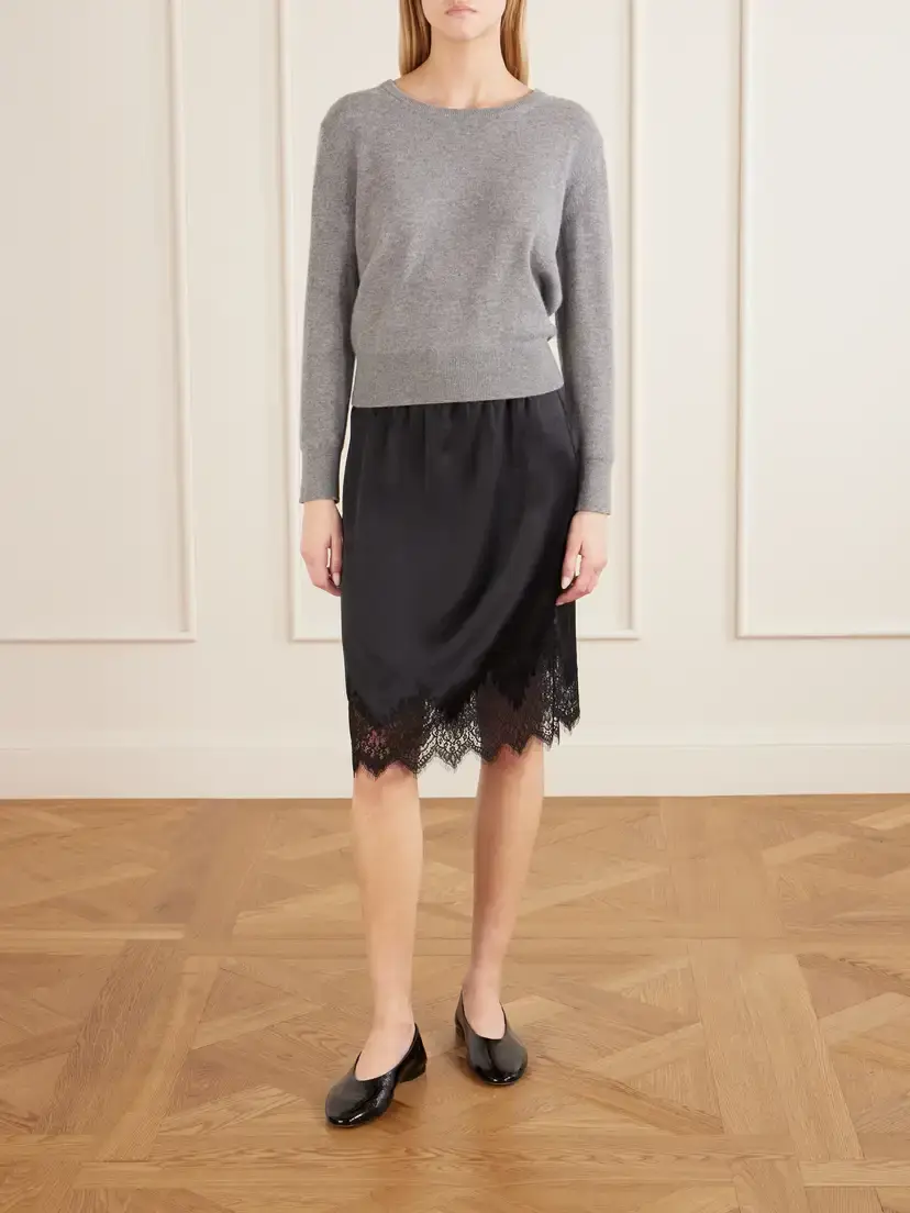 Nili Lotan Thea Lace-trim Silk-satin Midi Skirt | Thumbnail 2 Nili Lotan Thea Lace-trim Silk-satin Midi Skirt | Thumbnail 2