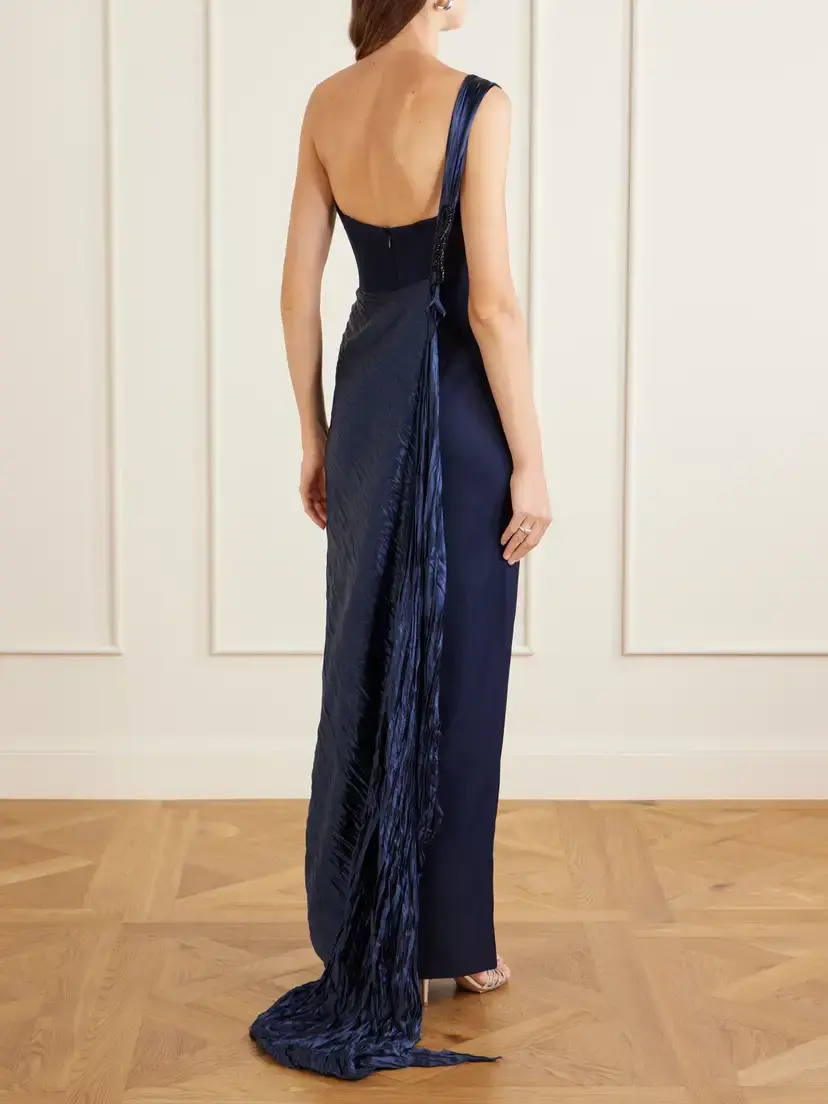 Marmar Halim Strapless Pleated Satin-trimmed Crepe Gown | Thumbnail 3 Marmar Halim Strapless Pleated Satin-trimmed Crepe Gown | Thumbnail 3