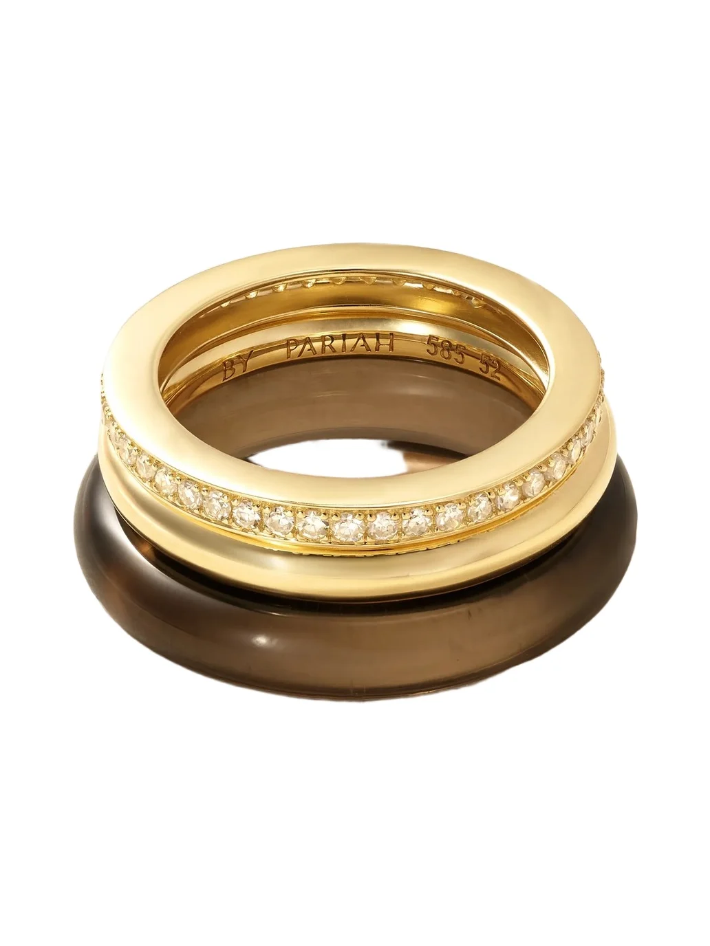 Set Of Three 14-karat Gold, Diamond And Smokey Quartz Rings Set Of Three 14-karat Gold, Diamond And Smokey Quartz Rings
