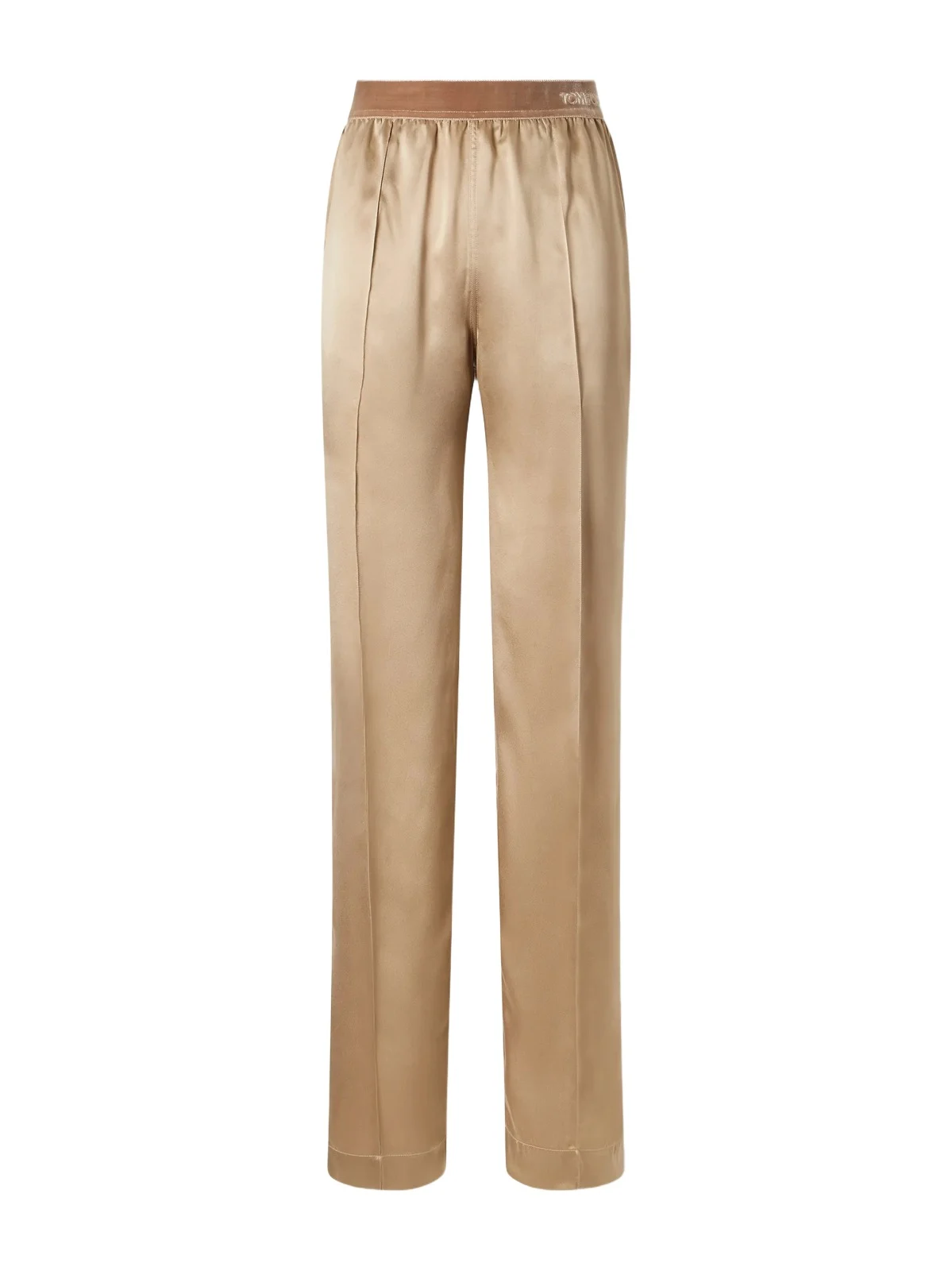 Logo-embroidered Velvet-trimmed Silk-satin Straight-leg Pants Logo-embroidered Velvet-trimmed Silk-satin Straight-leg Pants
