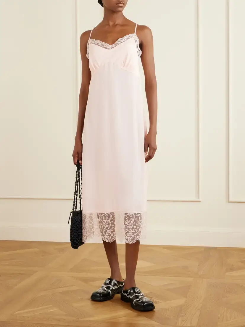 Simone Rocha Lace-trimmed Crepe De Chine Midi Dress | Thumbnail 2 Simone Rocha Lace-trimmed Crepe De Chine Midi Dress | Thumbnail 2