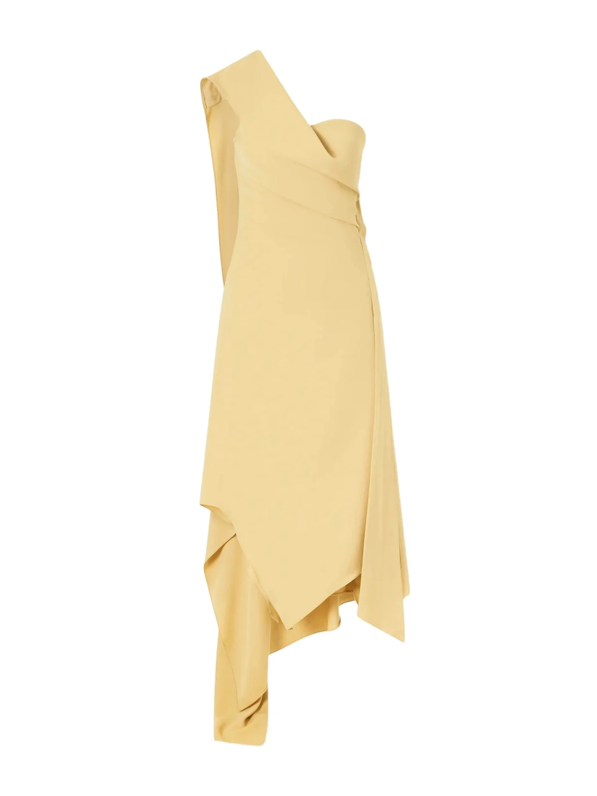 Asymmetric Draped Crepe Midi Dress