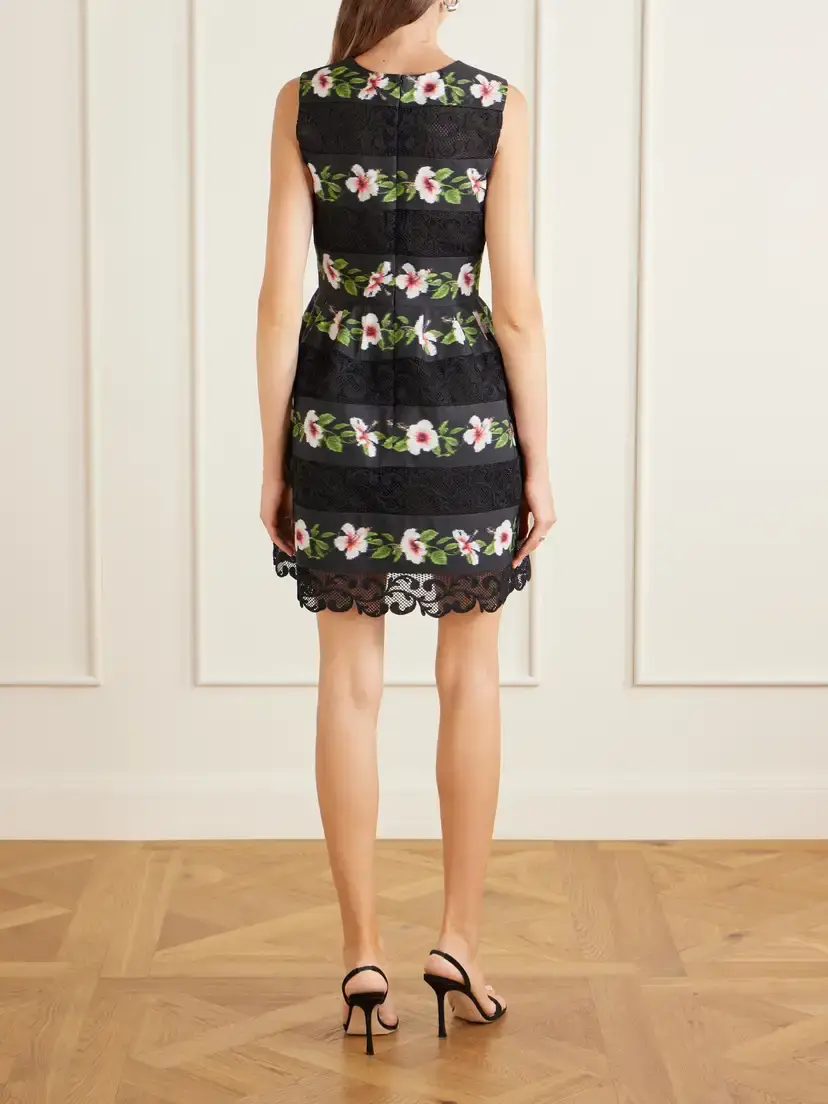 Oscar de la Renta Floral-print Lace-trimmed Crepe De Chine Mini Dress | Thumbnail 3 Oscar de la Renta Floral-print Lace-trimmed Crepe De Chine Mini Dress | Thumbnail 3