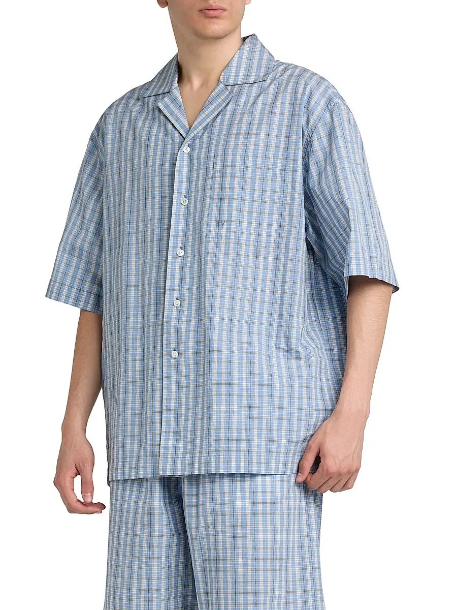 Bottega Veneta Men's Check Cotton-Silk Camp Shirt | Thumbnail 4 Bottega Veneta Men's Check Cotton-Silk Camp Shirt | Thumbnail 4