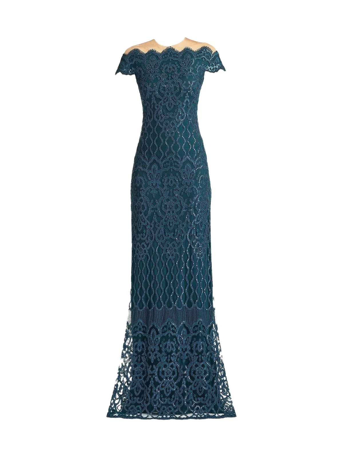 Tadashi Shoji Women's Embellished Lace Illusion-Neck Gown