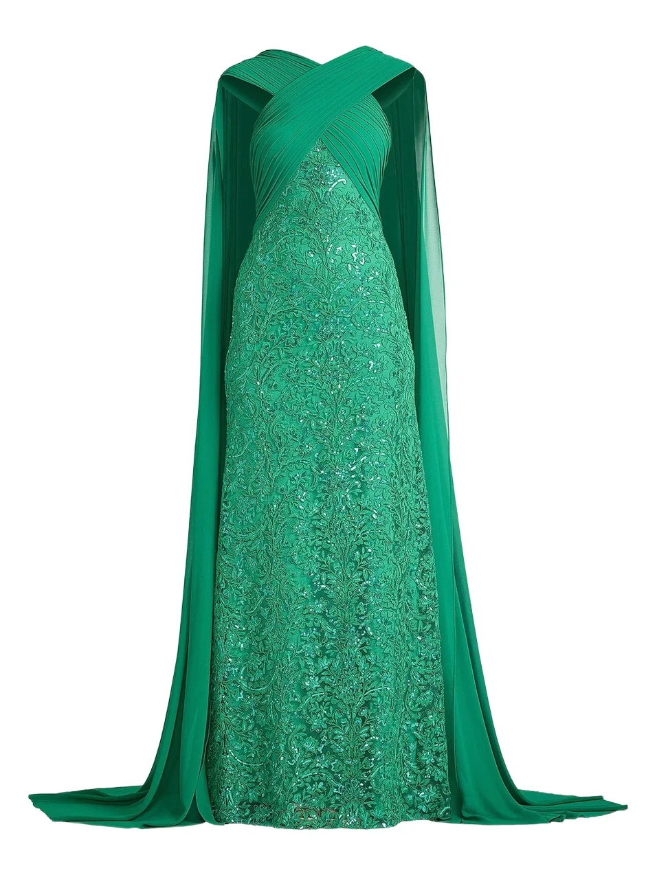 Women's Sequin-Embroidered Lace Cape Gown Women's Sequin-Embroidered Lace Cape Gown
