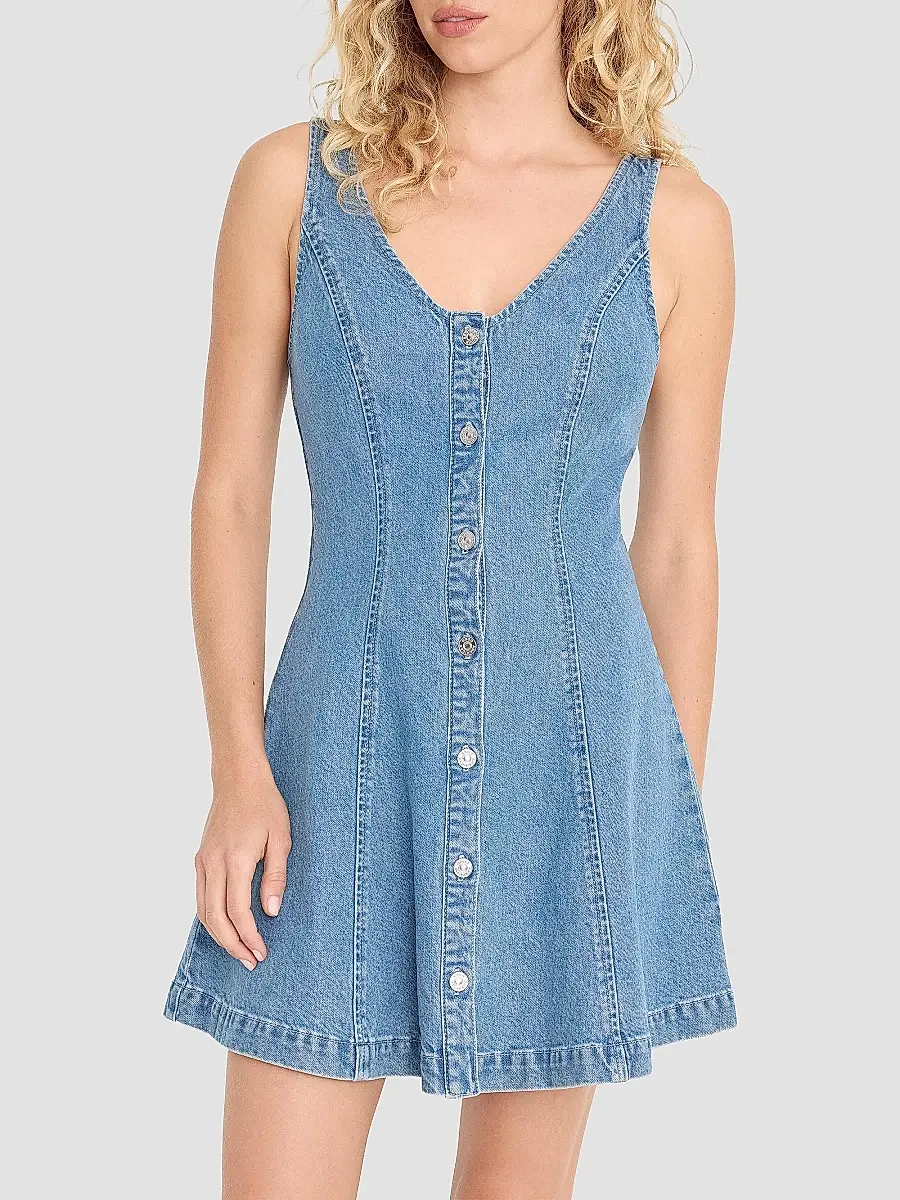 GOOD AMERICAN Women's The Flouncy Denim Mini Dress | Thumbnail 5 GOOD AMERICAN Women's The Flouncy Denim Mini Dress | Thumbnail 5