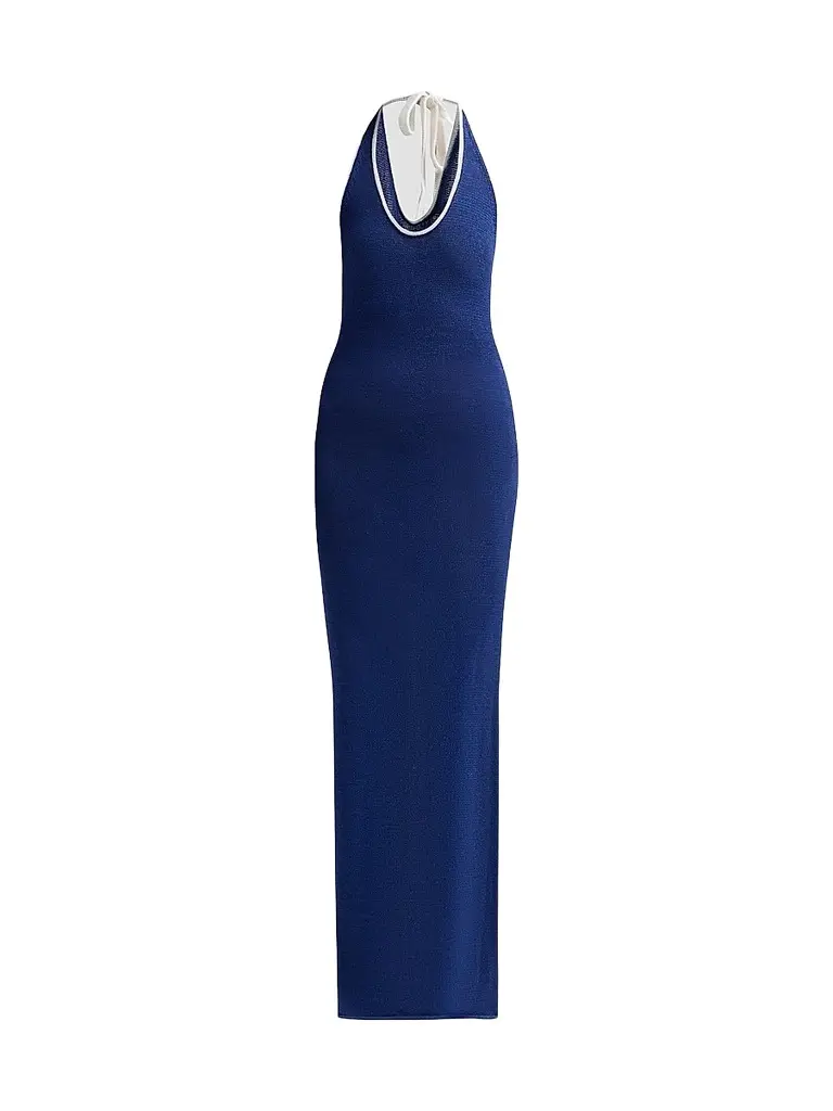 SEROYA Women's Anora Knit Maxi Dress - Mariner Blue White - Size Large | Image 1 SEROYA Women's Anora Knit Maxi Dress - Mariner Blue White - Size Large | Image 1