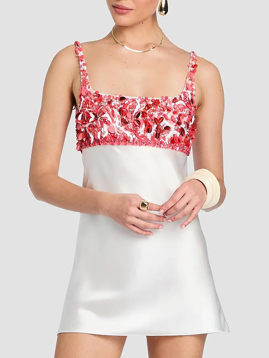 Retrofête Women's Winifred Embroidered Satin Mini Dress | Thumbnail 4 Retrofête Women's Winifred Embroidered Satin Mini Dress | Thumbnail 4