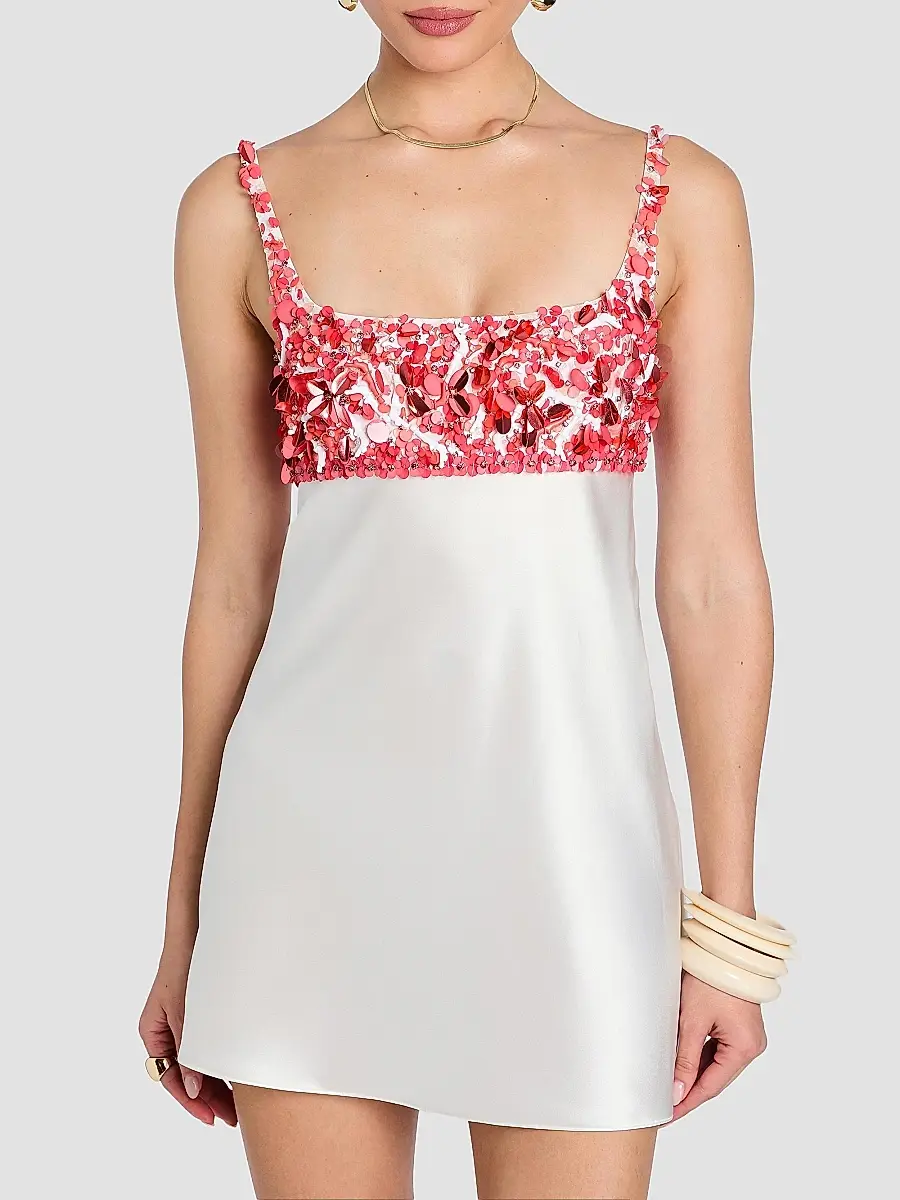 Retrofête Women's Winifred Embroidered Satin Mini Dress | Thumbnail 5 Retrofête Women's Winifred Embroidered Satin Mini Dress | Thumbnail 5