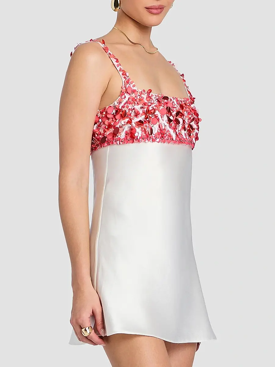 Retrofête Women's Winifred Embroidered Satin Mini Dress | Thumbnail 7 Retrofête Women's Winifred Embroidered Satin Mini Dress | Thumbnail 7