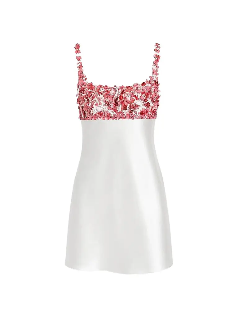 Retrofête Women's Winifred Embroidered Satin Mini Dress - White Coral | Image 1 Retrofête Women's Winifred Embroidered Satin Mini Dress - White Coral | Image 1