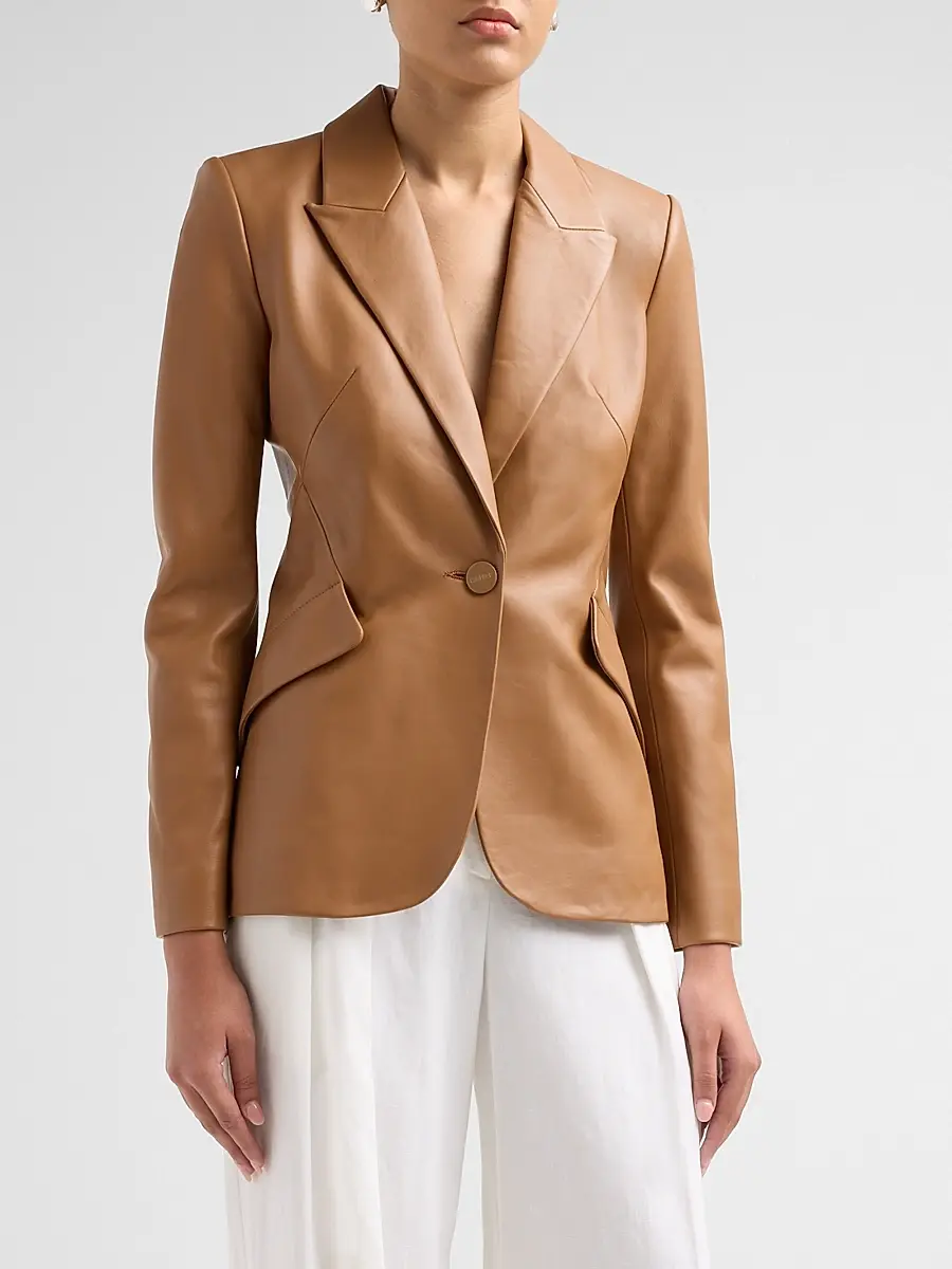 L'Agence Women's Chamberlain Tailored Leather Blazer | Thumbnail 4 L'Agence Women's Chamberlain Tailored Leather Blazer | Thumbnail 4