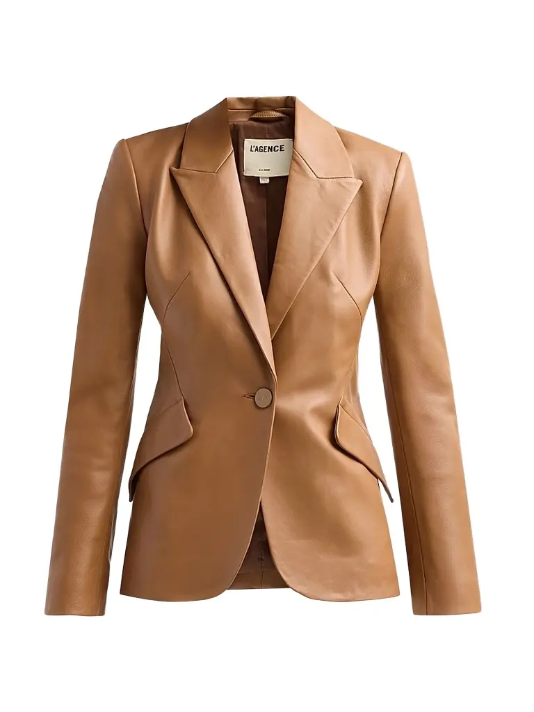 L'Agence Women's Chamberlain Tailored Leather Blazer - Soft Cognac - Size 6 | Image 1 L'Agence Women's Chamberlain Tailored Leather Blazer - Soft Cognac - Size 6 | Image 1