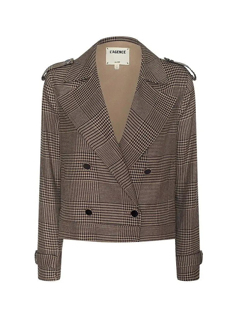 L'Agence Women's Xoey Houndstooth Crop Trench Jacket | Image 1 L'Agence Women's Xoey Houndstooth Crop Trench Jacket | Image 1