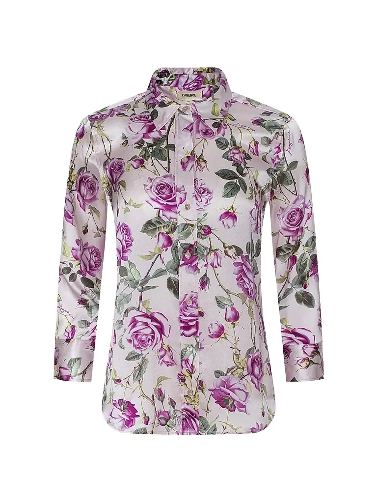 L'Agence Women's Dani Floral Silk Blouse - Light Purple Grand Floral Rose - Size XL | Image 1 L'Agence Women's Dani Floral Silk Blouse - Light Purple Grand Floral Rose - Size XL | Image 1