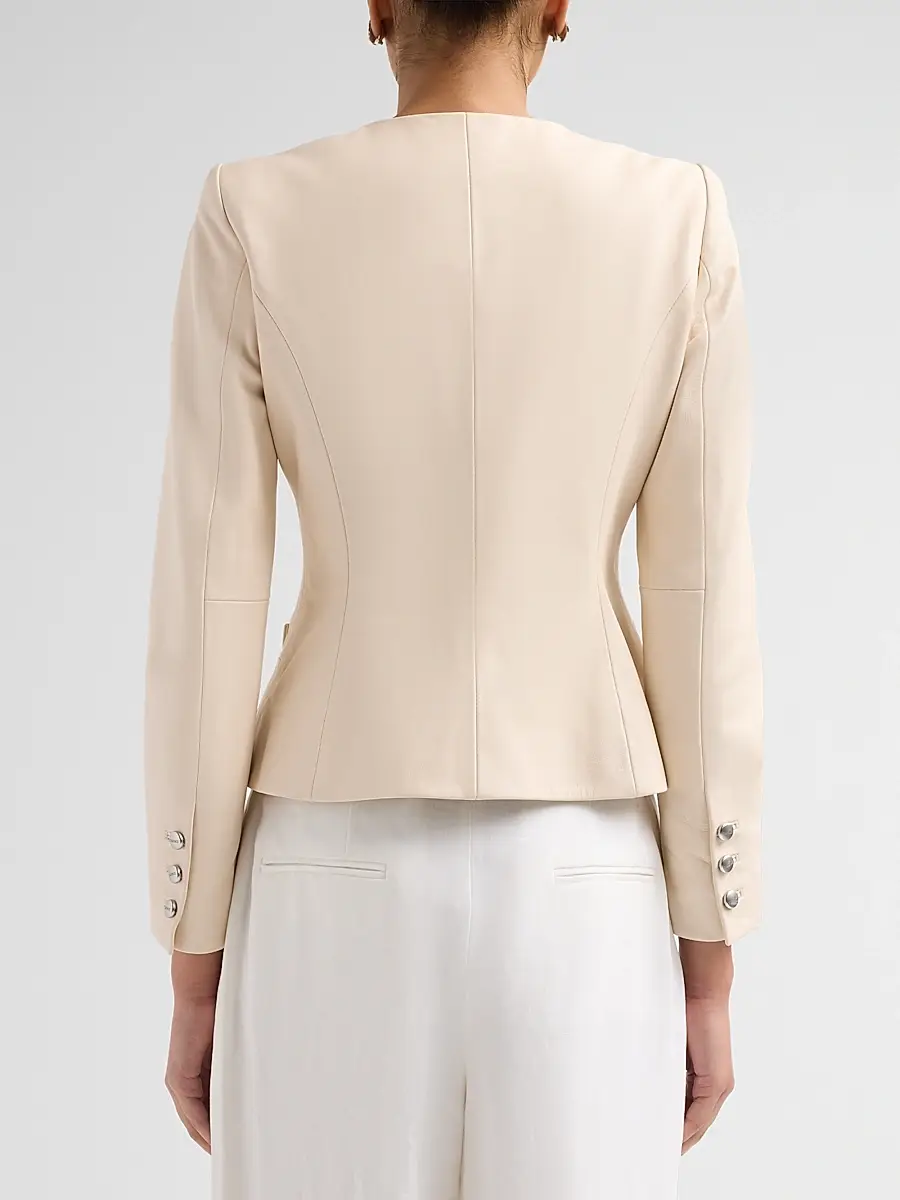 L'Agence Women's Mariella Collarless Leather Blazer | Thumbnail 3