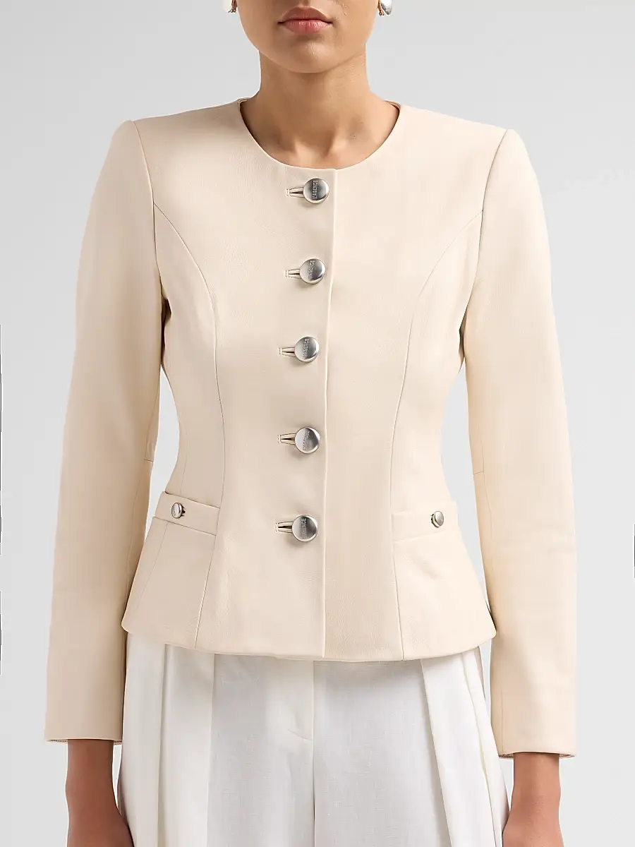 L'Agence Women's Mariella Collarless Leather Blazer | Thumbnail 5