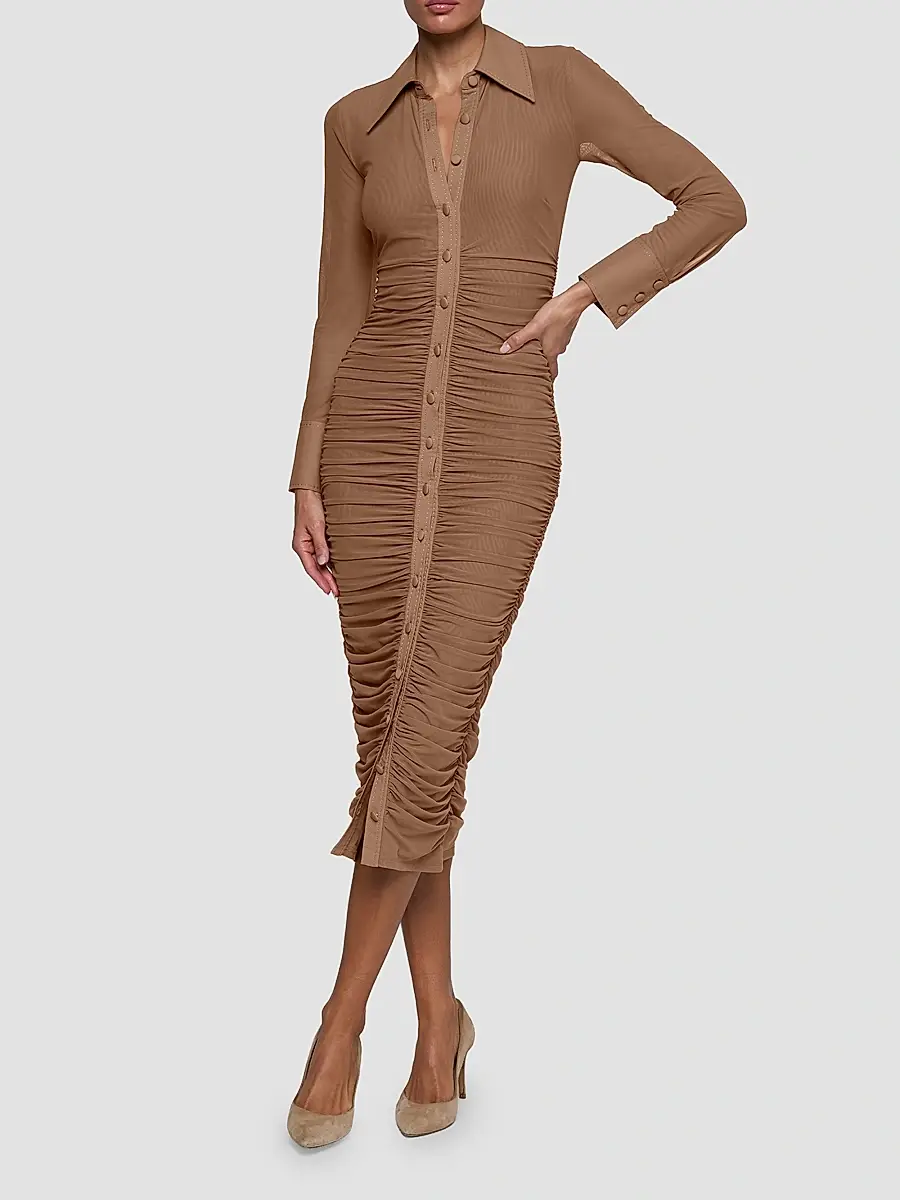 L'Agence Women's Adriana Ruched Body-Con Midi Shirtdress | Thumbnail 2
