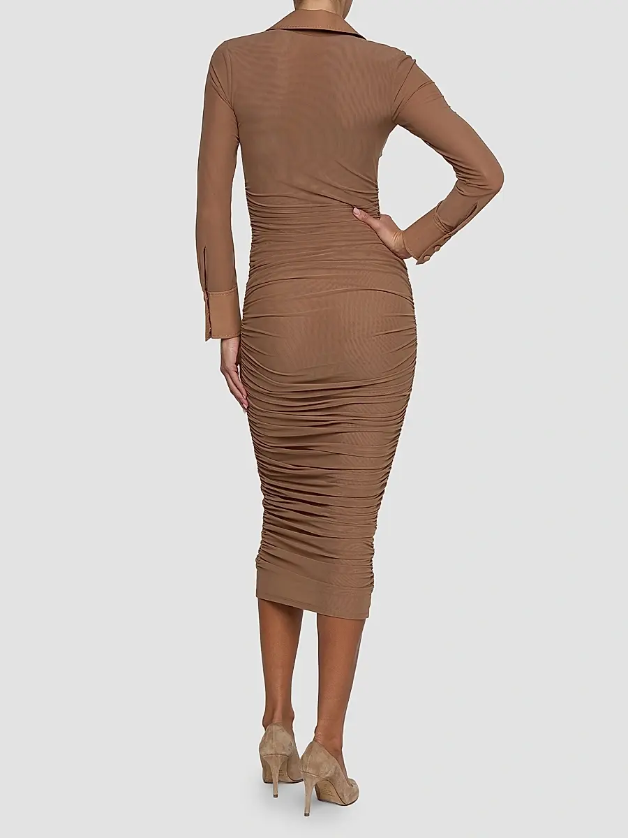 L'Agence Women's Adriana Ruched Body-Con Midi Shirtdress | Thumbnail 3