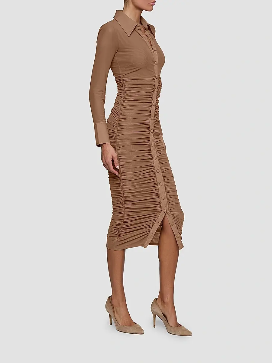 L'Agence Women's Adriana Ruched Body-Con Midi Shirtdress | Thumbnail 4