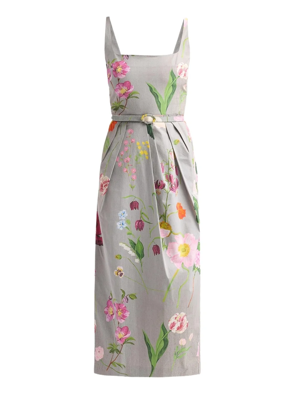 Women's Mixed Botanical Pleated Stretch-Cotton Midi Dress Women's Mixed Botanical Pleated Stretch-Cotton Midi Dress