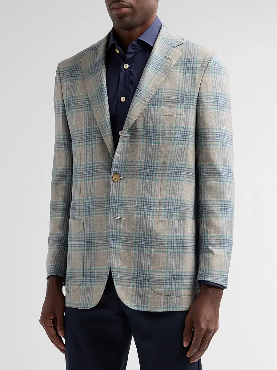 Kiton Men's Cashmere Plaid Two-Button Sport Coat | Thumbnail 4