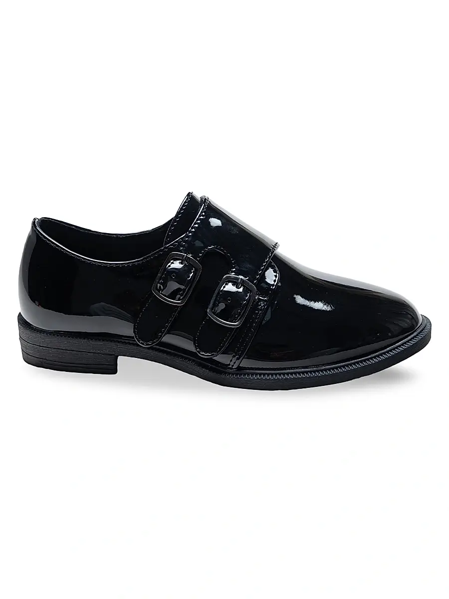 Moustache Faux Patent Leather Double Monk Strap Dress Shoes - Black 3 (Child) | Image 1 Moustache Faux Patent Leather Double Monk Strap Dress Shoes - Black 3 (Child) | Image 1