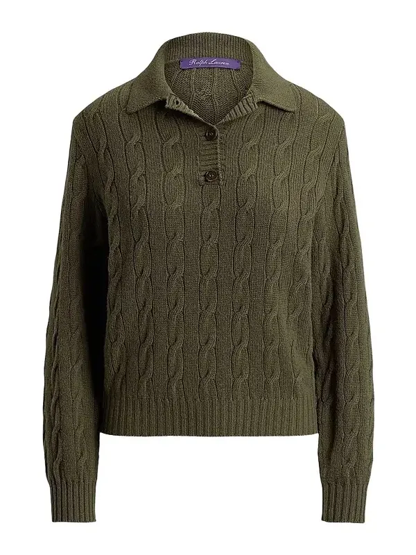 Women's Cable-Knit Cashmere Polo Sweater
